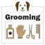 تمیز و آراسته کردن سگ Grooming فروشگاه ایران پت مال، شامپو، دستکش ماساژ، قیچی، شانه در قاب با المان سگ